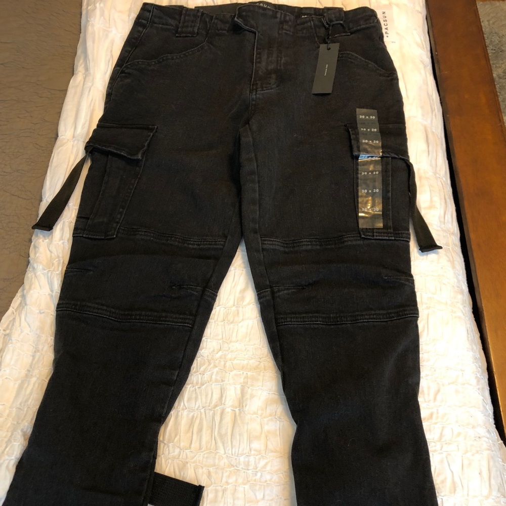 PacSun Workwear Black Cargo Slimfit Jeans - Picture 5 of 5